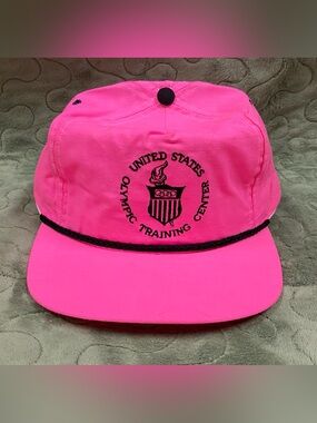 80s United States Olympic Training Center Neon Pink Rope-Trim Hat